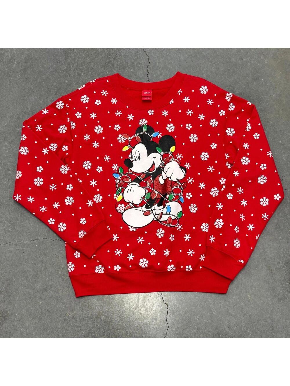 Disney Mickey Mouse Holiday Crewneck Pullover Sweater W/ Lights